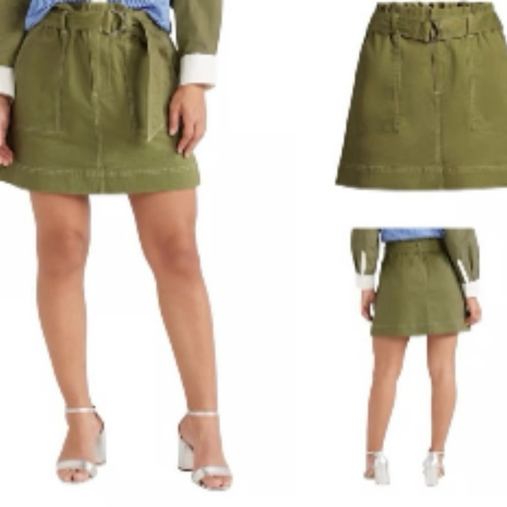 Free Assembly Paperbag Waist Mini Skirt – Olive Green Chic & Comfy XL
